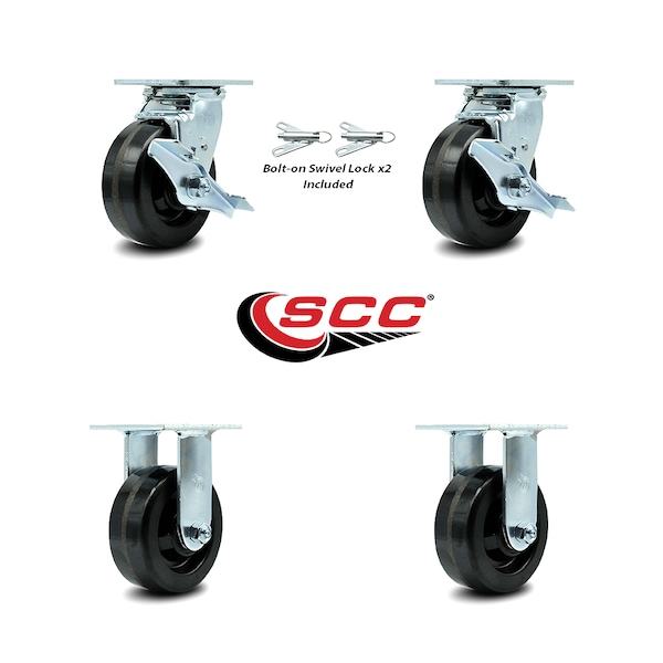5 Inch Phenolic Caster Set with 2 Brakes/Swivel Lock 2 Rigid